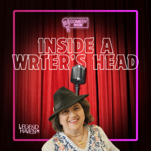 Karina Fabian doing comedy at LegendHaven Oct 2024